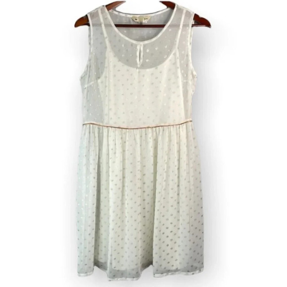 YUMI Ivory Gold Speckled Metallic Dress 2 Piece Sheer Sleeveless Coquette Size M - Picture 2 of 10